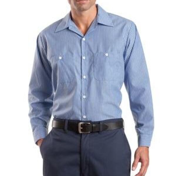Long Size, Long Sleeve Striped Industrial Work Shirt Thumbnail