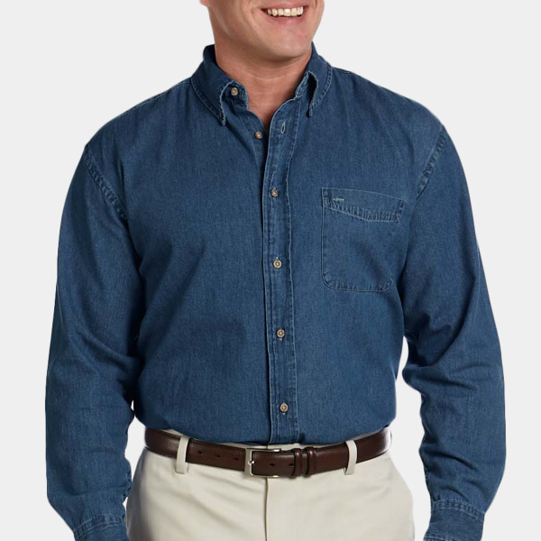 Men's Tall Long-Sleeve Denim Shirt Thumbnail