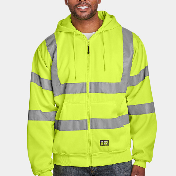 Men's Tall Hi-Vis Class 3 Lined Full-Zip Hooded Sweatshirt Thumbnail