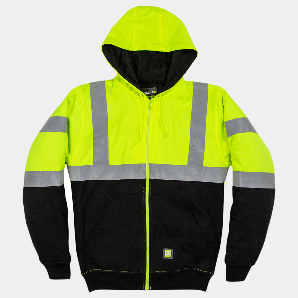 Men's Hi-Vis Class 3 Color Block Full-Zip Hooded Sweatshirt Thumbnail